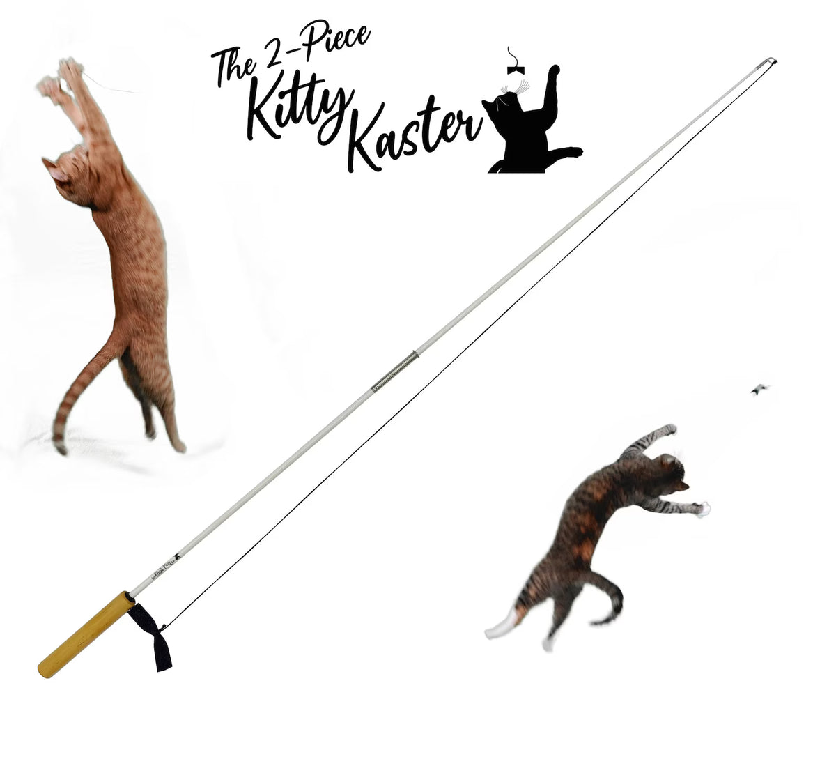 The Kitty Kaster 2-Piece 39" Premium Cat Toy Wand, Certified Denim