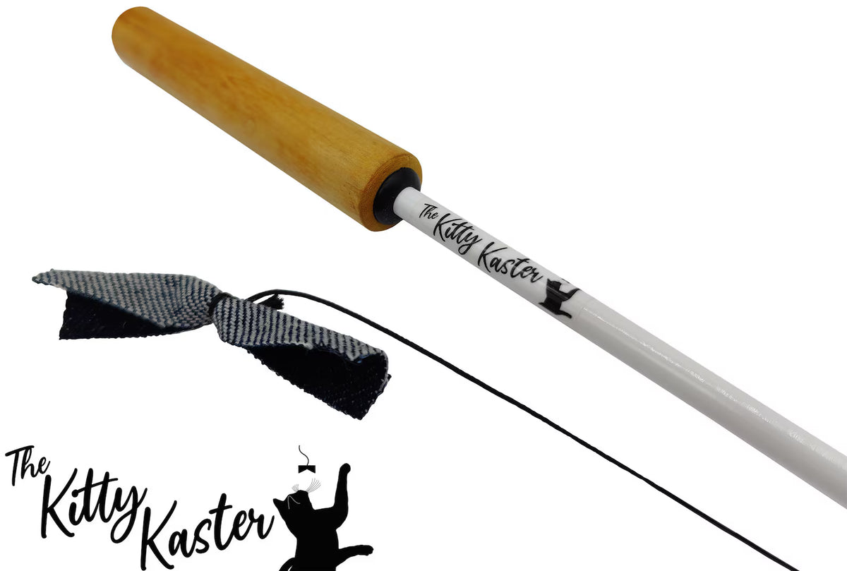 The Kitty Kaster 2-Piece 39" Premium Cat Toy Wand, Certified Denim