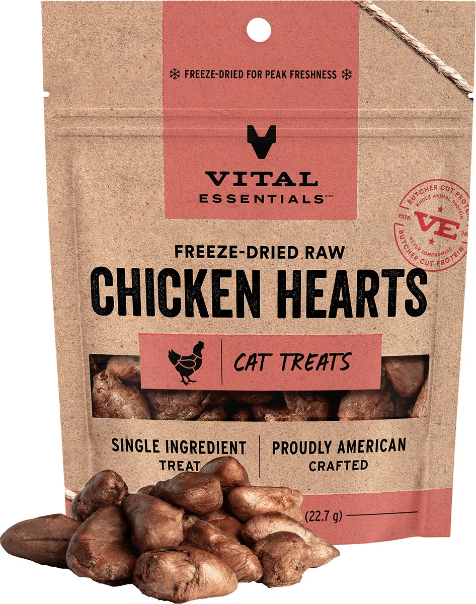 Freeze Dried Cat Treats, Chicken Hearts, Single Ingredient, 0.8oz
