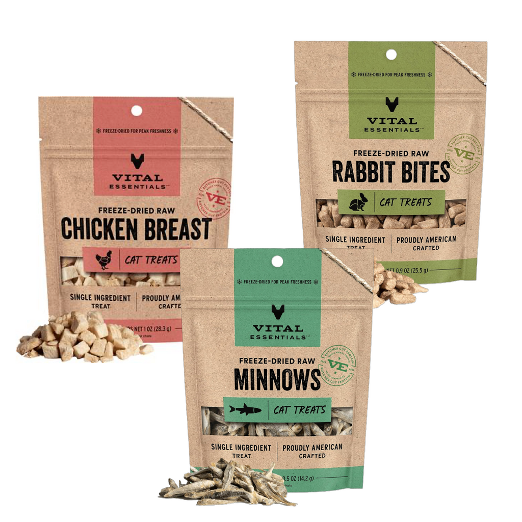 Freeze Dried Cat Treats, Chicken Breast, Rabbit, and Minnows Variety