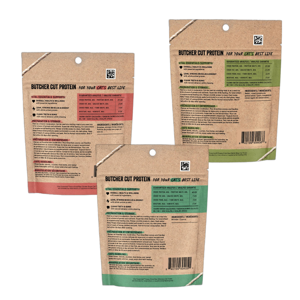Freeze Dried Cat Treats, Chicken Breast, Rabbit, and Minnows Variety
